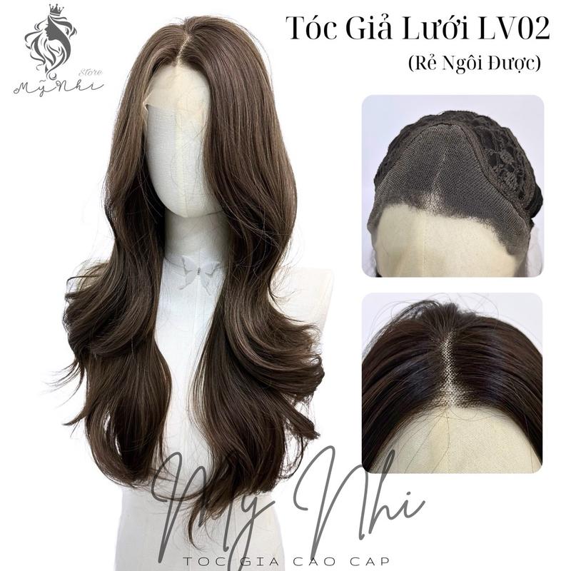 Tóc Giả Mỹ Nhi Nguyên Đầu Da Đầu Lưới LV02 Hai Mái Dài Xoăn Layer 60cm