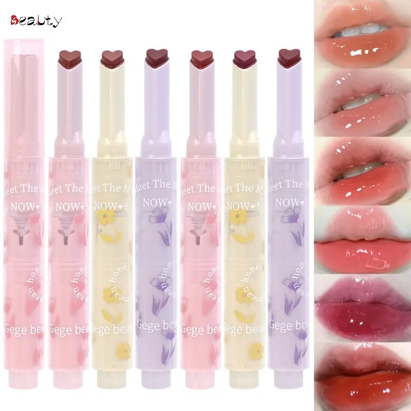 Gege Bear Moisturize Clear Lip Glaze Flower Love Jelly Mirror Lipstick Waterproof Long-lasting Non-stick Cup Lipstick Makeup