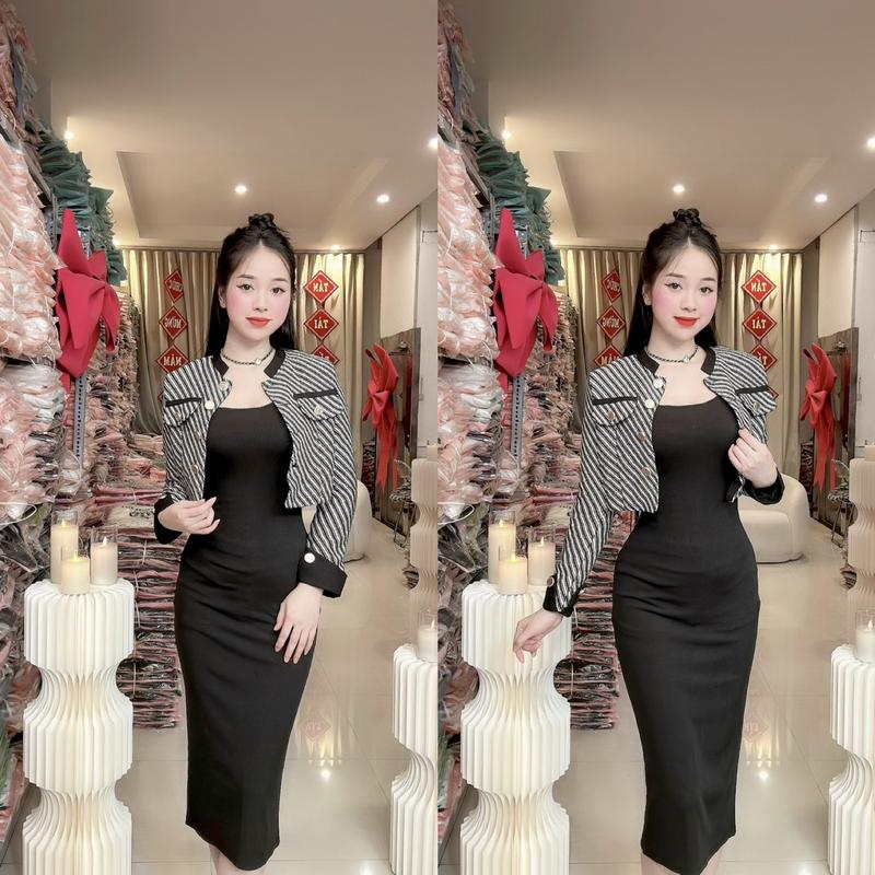   M46  Set thiết kế hai món áo khoác rời + đầm body tôn dáng sét đồ nữ sang chảnh set váy nữ đi tiệc đi làm đi chơi đều đẹp by Thương Lê M46 