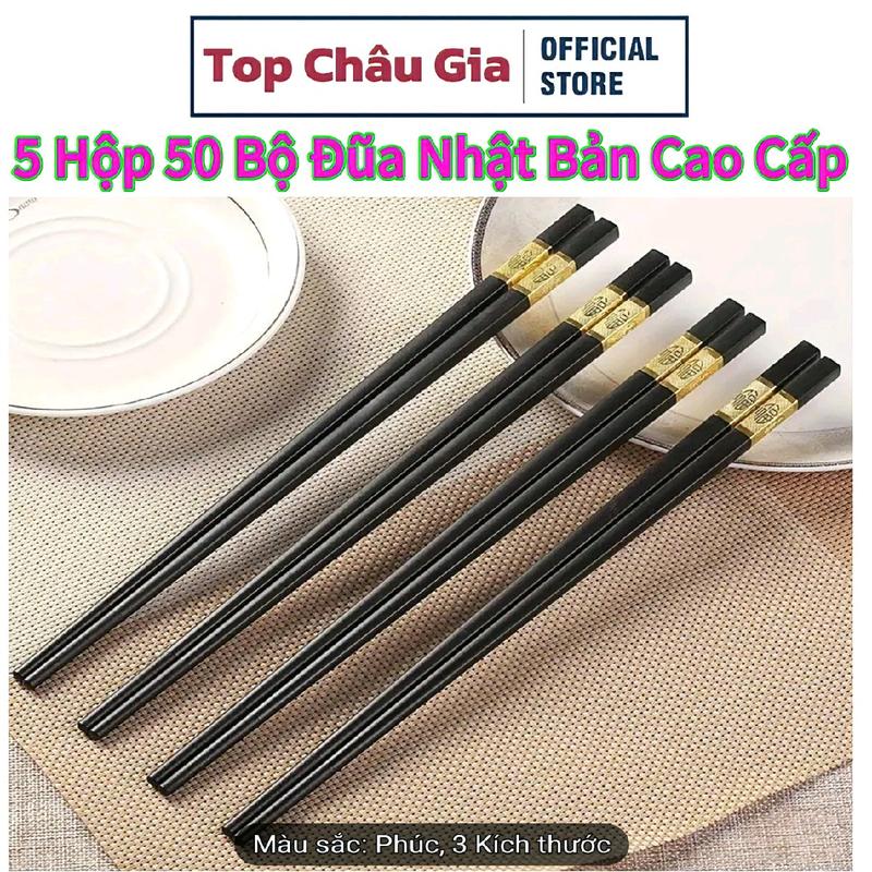 Bộ 50 Đôi Đũa Cơm Mạ Vàng Cao Cấp Nhật Bản - Đầu Mạ Hợp Kim Chống Mốc Chống Trơn - Kích thước 27cm - Chất liệu Nhựa Cao Cấp
