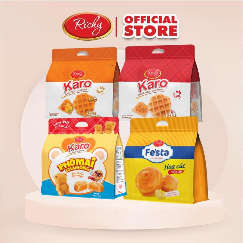 Combo 4 túi bánh tươi mix đa dạng vị: chà bông sợi gà phô mai gấu hoàng kim hoa cúc - Snack Candy Ăn Vặt Food