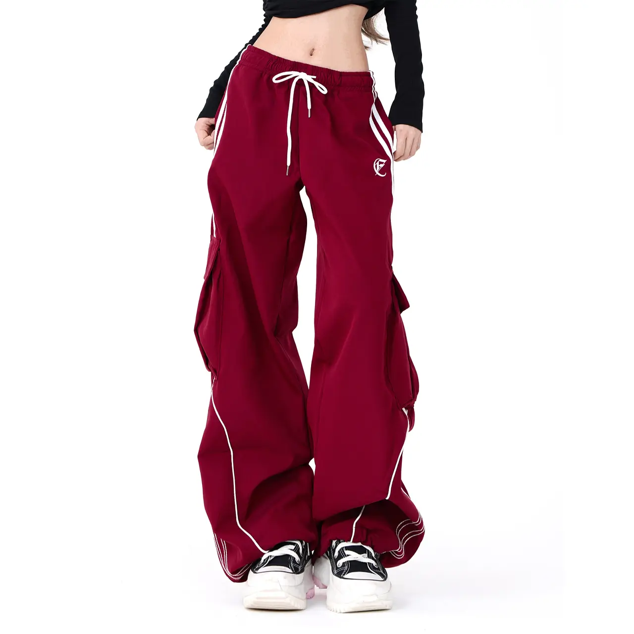 American-style Striped Street Dance Loose Straight-leg Wide-leg Pants, High Street Color-Blocking Street Fashion Retro Hip-hop Cargo Pants, Drawstring Drape Versatle Side Stripe Trendy Brand Pocket Casual Pants