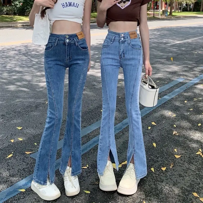 [Beevalue] Celana Jeans Panjang Wanita Highwaist BootCut | CutBray Stretch Ngaret Motif Belah Depan Bahan Impor | Celana Cutbray Jeans Premium | Bootcut Jeans | Cutbray Jeans Stretch (014)