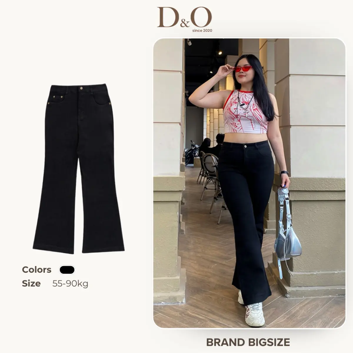 Quần Jeans Nữ Bigsize Quần Ống Loe Dáng Dài Màu Đen Tuyền 1053 Cạp Cao Co Giãn Tốt Bigsize 58-90kg quanjean den