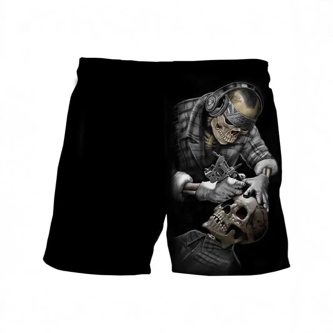 3D digital printed skull shorts Loose beach shorts Fashion casual shorts for men