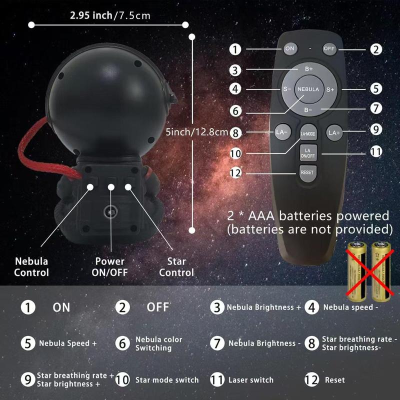 Astronaut Design LED Starry Sky Projector Night Light, USB Powered Starry Sky Nebula Atmosphere Projector Lamp, Novelty Lighting for Home Bedroom, Flashlight Projector, Black Laser Projector 1