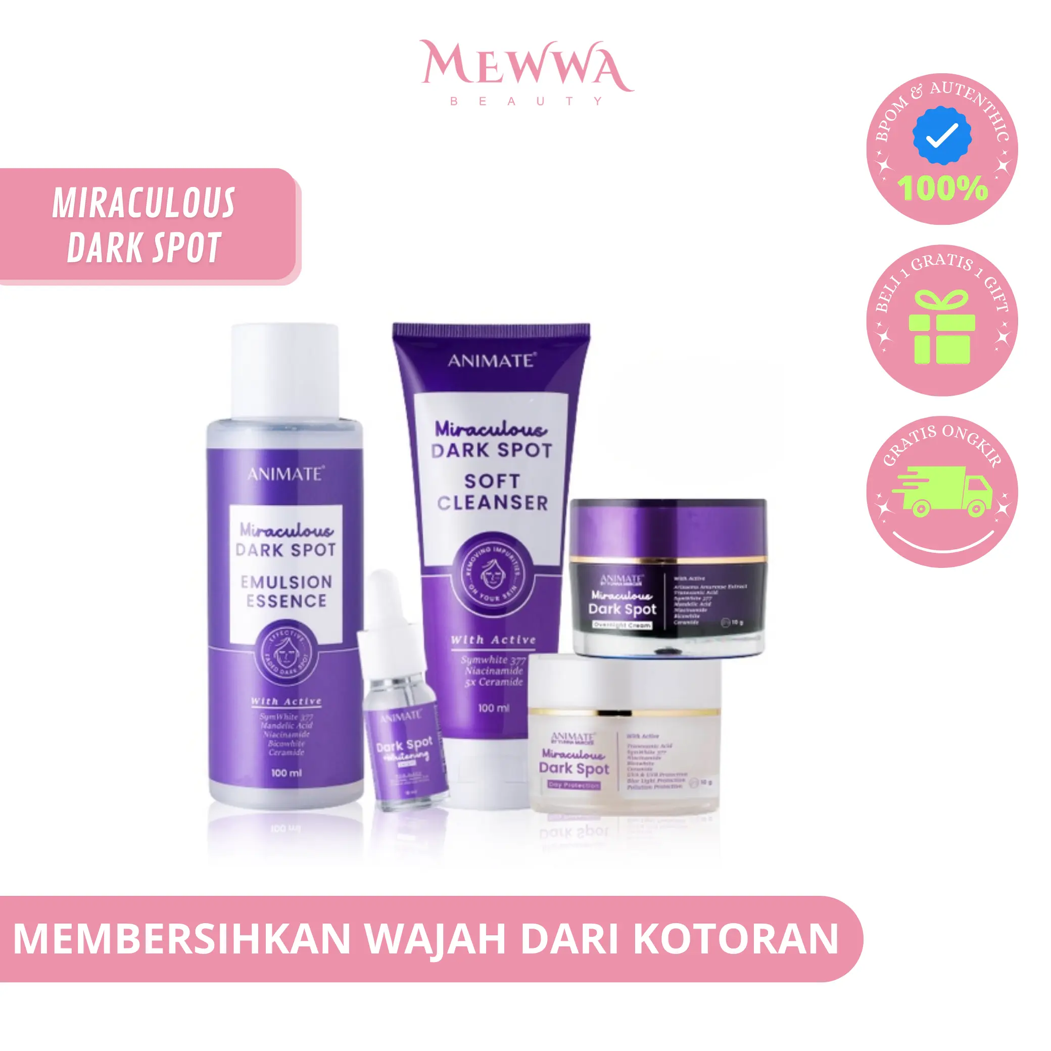 Mewwa Beauty - Animate Miraculous Dark Spot Series 5in1 - Paket Skincare Perawatan Wajah Original BPOM