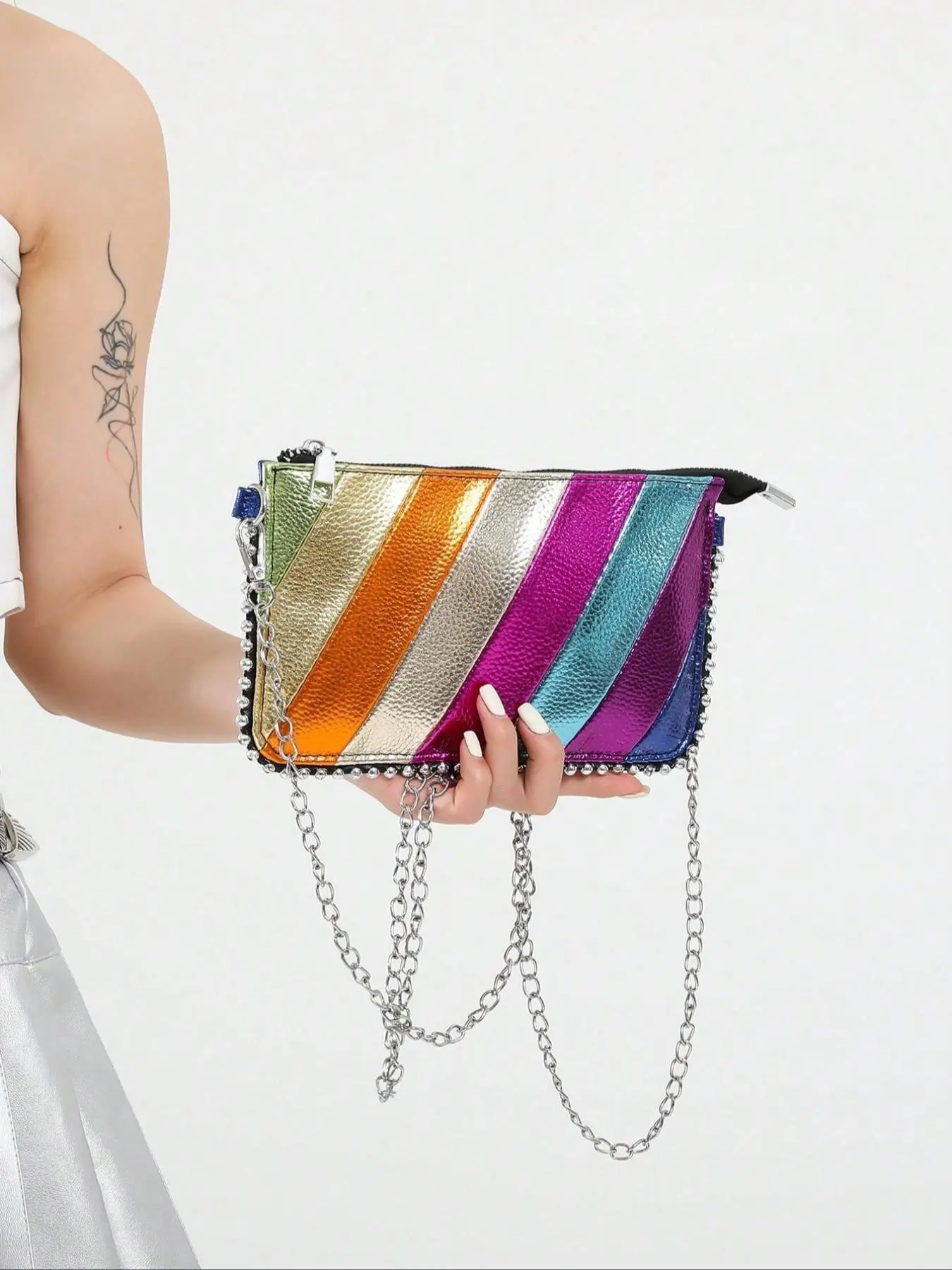 Women's Vintage Solid Color Beaded Trim Design Chain Strap Crossbody Bag, Commuter Bag, Fashionable Pu Leather Bag As Gifts
