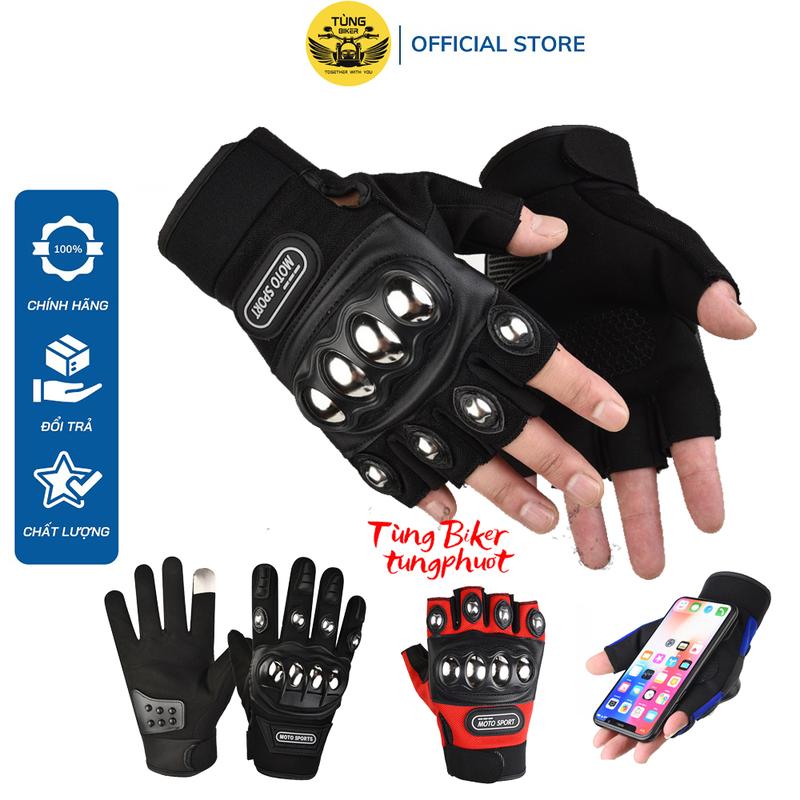 Găng Tay Xe Máy Đi Phượt MOTO Sport Cụt Ngón, Dài Ngón Có Gù Thép INOX Bảo Vệ Chống Trơn Trượt Bao Tay