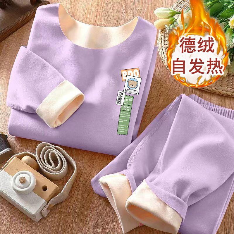 Bộ Đồ Nhung Hai Mặt AB, Dành Cho Trẻ Em, Thích Hợp Cho Bé Trai Và Bé Gái, Đồ Lót Giữ Nhiệt Không Đường May, Dành Cho Trẻ Em Trung Bình Và Lớn, Đồ Lót Dài Johns, Bộ Hai Mảnh 7