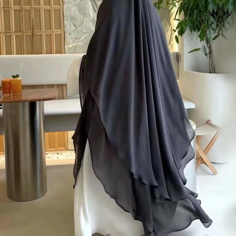 Product Introduction of Hot Sale Middle East Muslim Headscarf Solid Color Chiffon Front and Rear Double Layer Gown Hijab Khimar Msl161 7