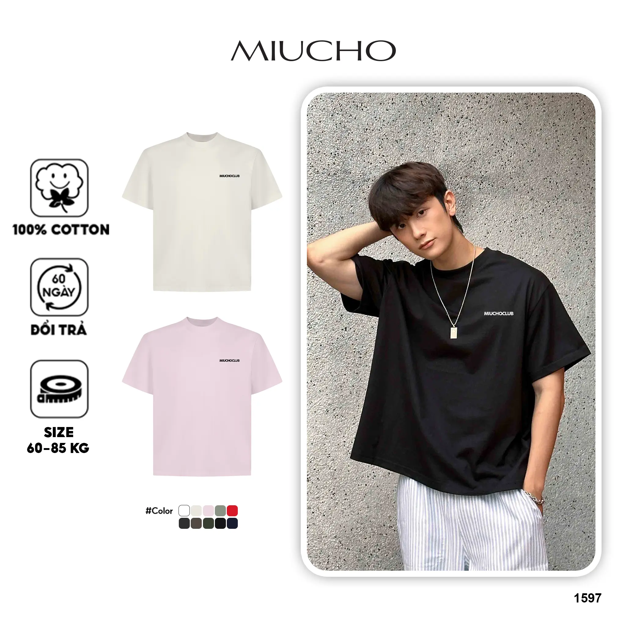 Áo phông nam form boxy vải 2C 250gsm AXD1597 Miucho Club Local Brand in basic