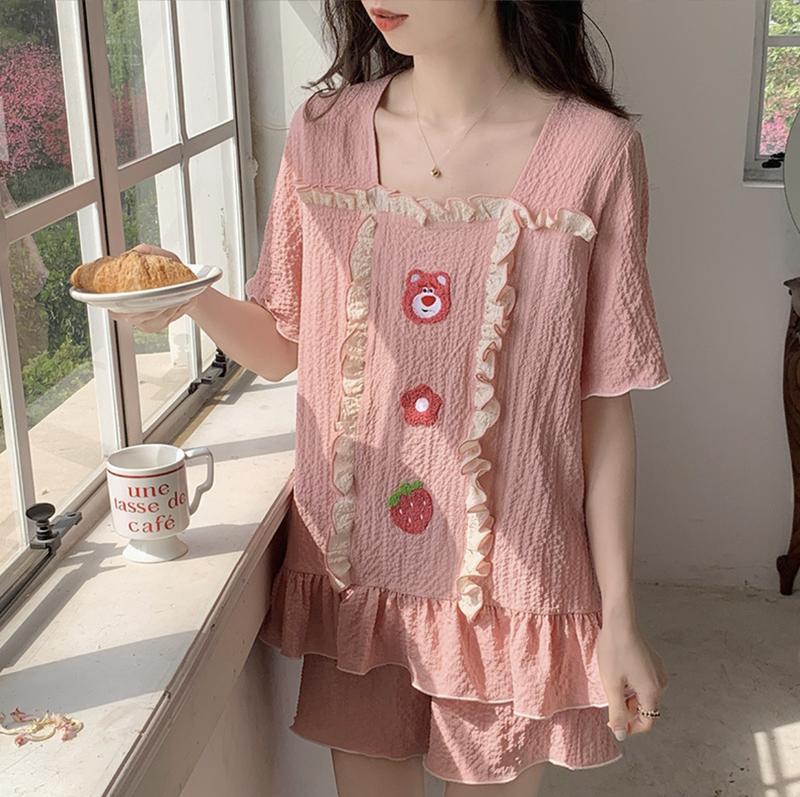 Bộ ngủ nữ tiểu thư cổ vuông chất đũi cao cấp QCCC, dễ thương cute, bộ pijama pyjama, đồ bộ mặc nhà mùa hè, đũi cao cấp mềm êm nhẹ LUNA Nhung Women