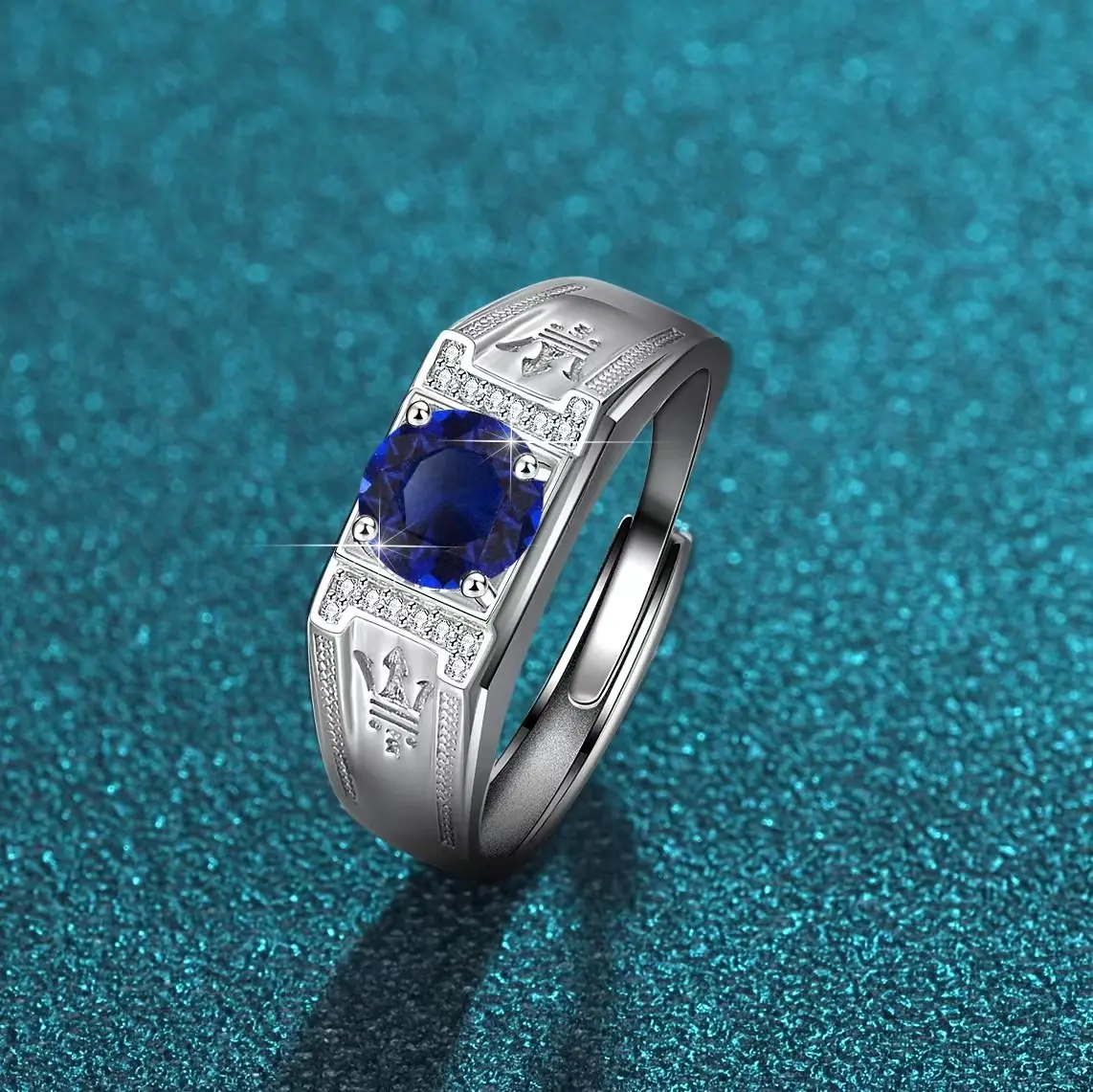 Cincin Pria Terbaru Moissanite Ring Sterling Silver 925 Mahkota Batu Permata Moissanite 1.0 CT Perhiasan Pria Bersertifikat GRA