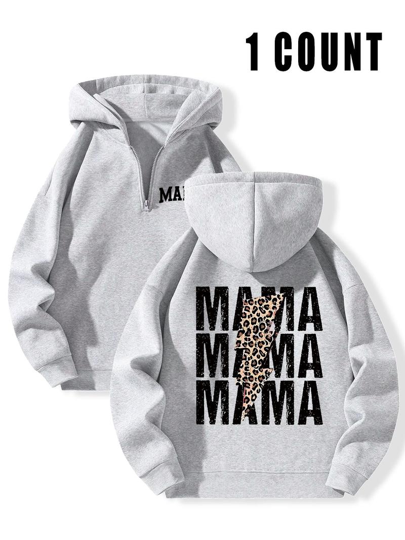 Product Introduction of Women's Letter & Leopard Print Hoodie, Casual Trendy Style Cozy Long Sleeve Hooded Sweatshirt for Fall & Winter, Women's Clothes for Daily Wear 5
