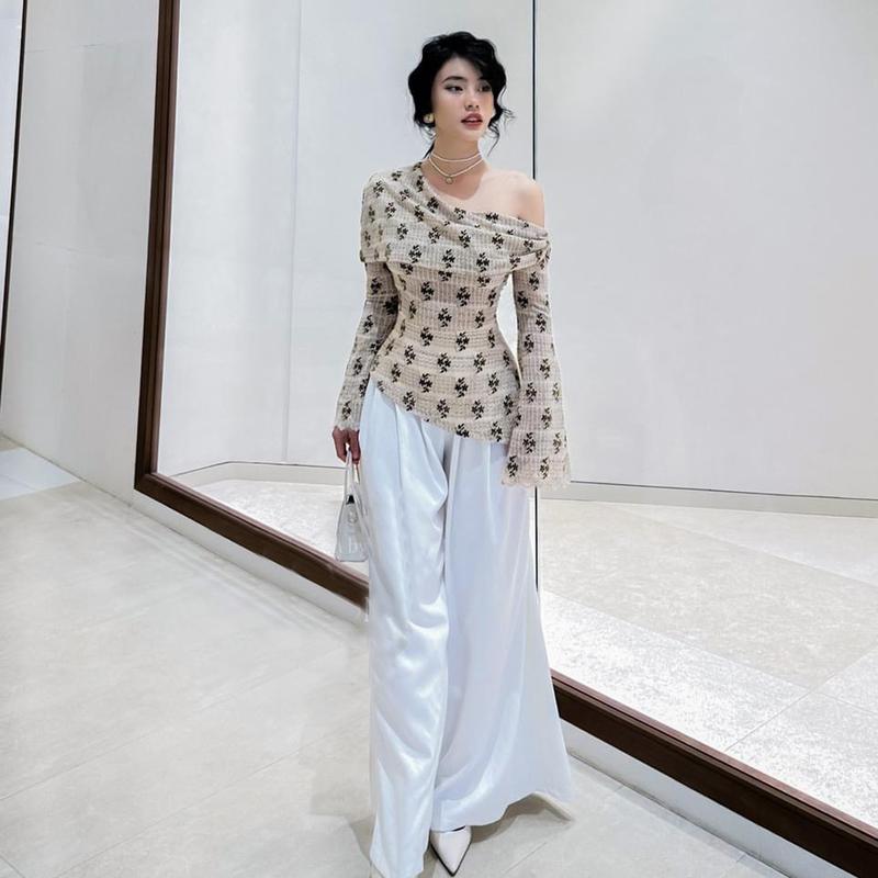 Áo lệch vai tay dài tà chéo ôm eo Style sang chảnh LVAI112