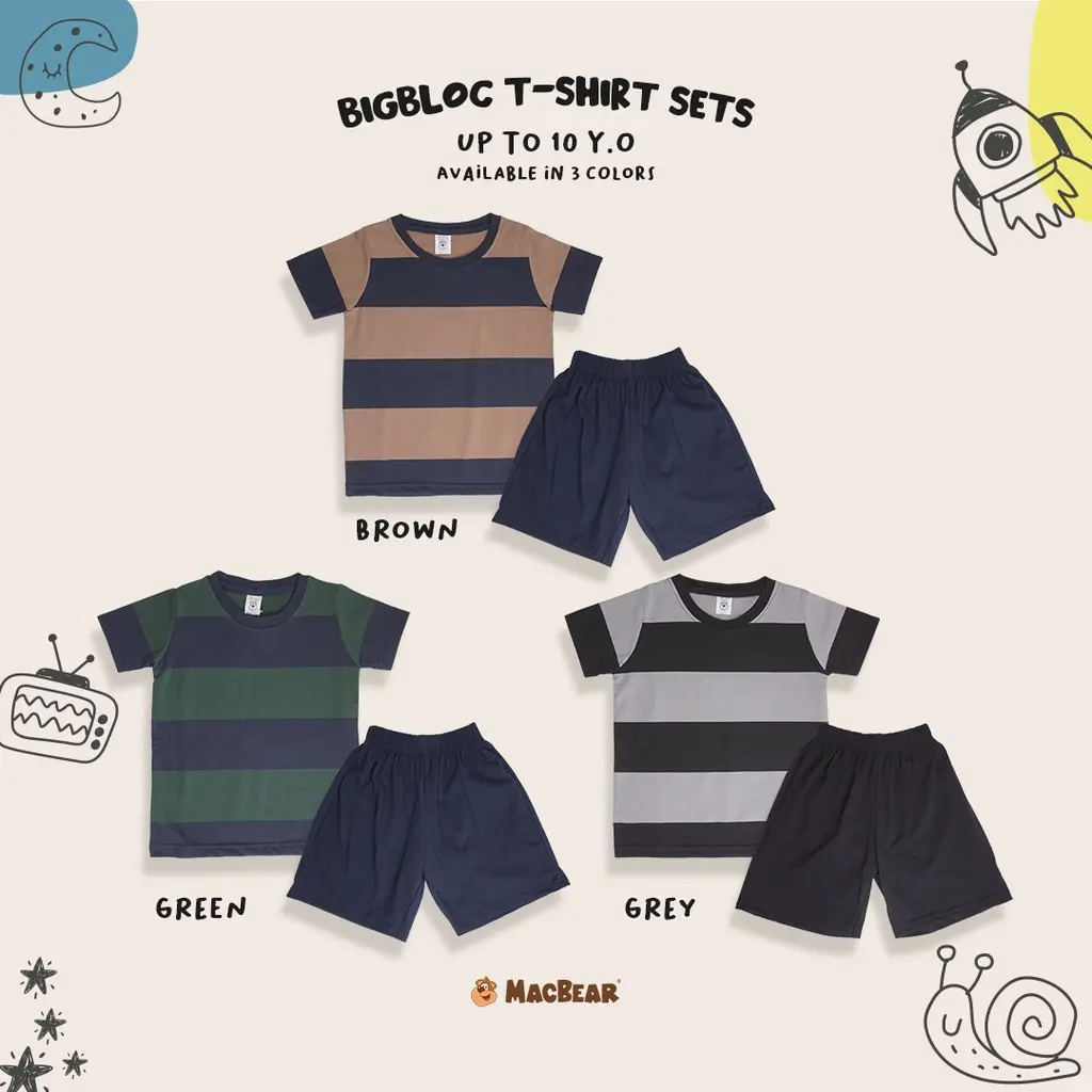 Macbear Baju Anak-Remaja Laki-Laki Setelan Stripe Salur Bigbloc 2 Tahun - 10 Tahun  Anak-Anak