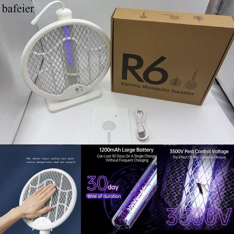 BAFEIER BAFEIER Electric Mosquito Fly Bug Zapper Racket, Foldable Bug Zapper Racket, Portable 3 in 1 Fly Swatter with Base, USB Rechargeable Mosquito Killer for Indoor Home Kitchen 4