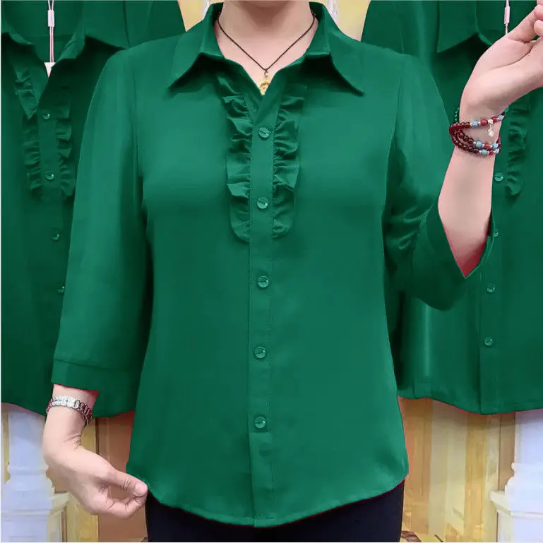 Áo Thun Cho Mẹ TRUNG NIÊN, Ngoại Cỡ, Cổ Polo, Ren Giống Nấm Cây, Tay Áo 3 / 4, Áo Sơ Mi Nhỏ Cho Nữ, Hàng Mới Về Mùa Xuân Và Mùa Hè 2024, [Đề Xuất Lựa Chọn 873]