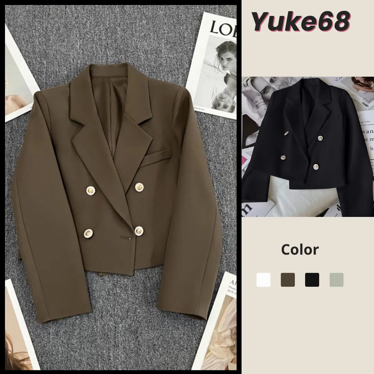 Áo Balzer Nữ Dáng Ngắn Dài Tay YUKE68 Phối 4 Cúc Chất Vải Mềm Mịn Có Đệm Vai Style Thanh Lịch Cho Mùa Thu Đông - HV75
