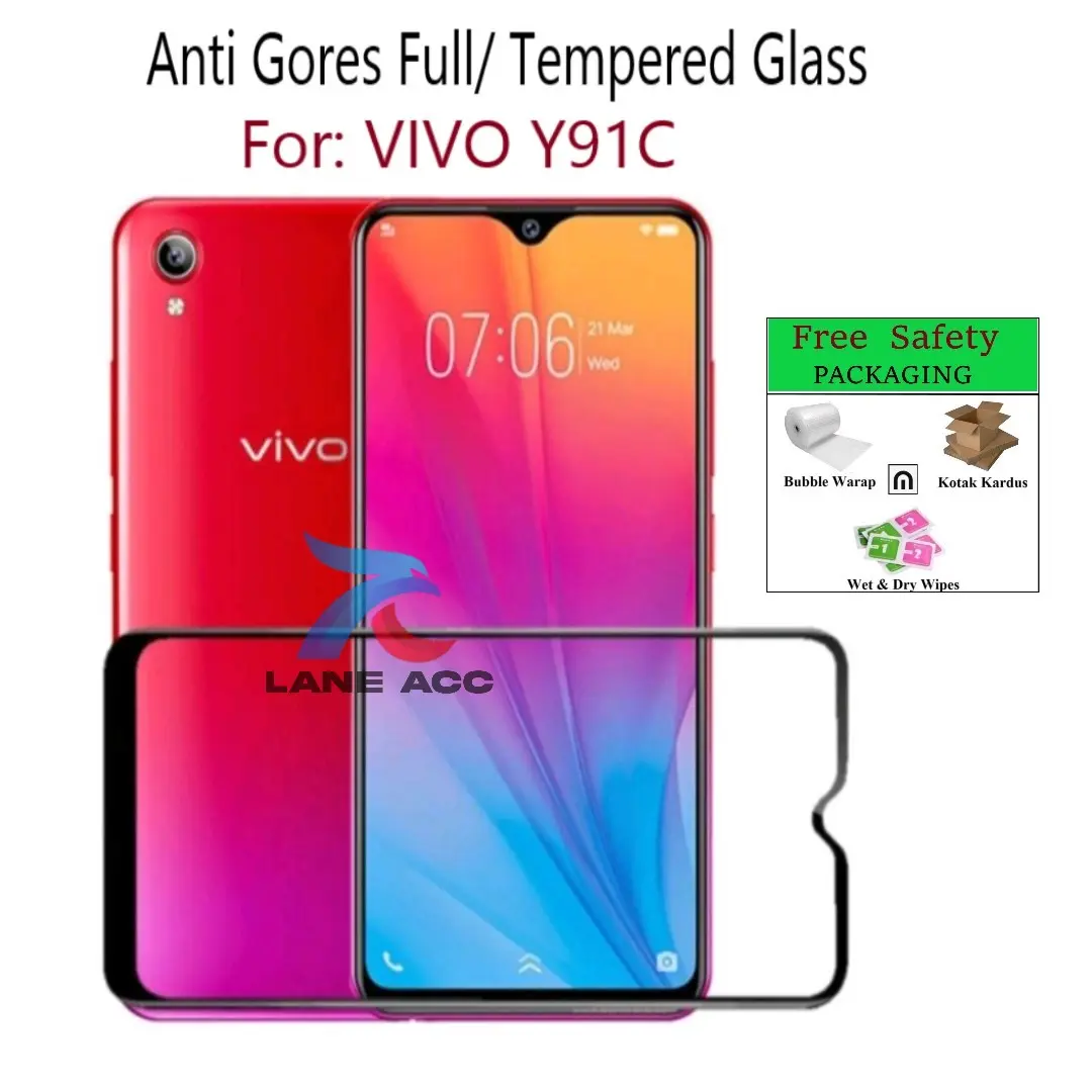 ANTI GORES FULL  UNTUK HP  VIVO Y91C - TEMPERED GLASS. SCREEN PELINDUNG LAYAR ANTI GORES KACA SCREEN PROTECTOR