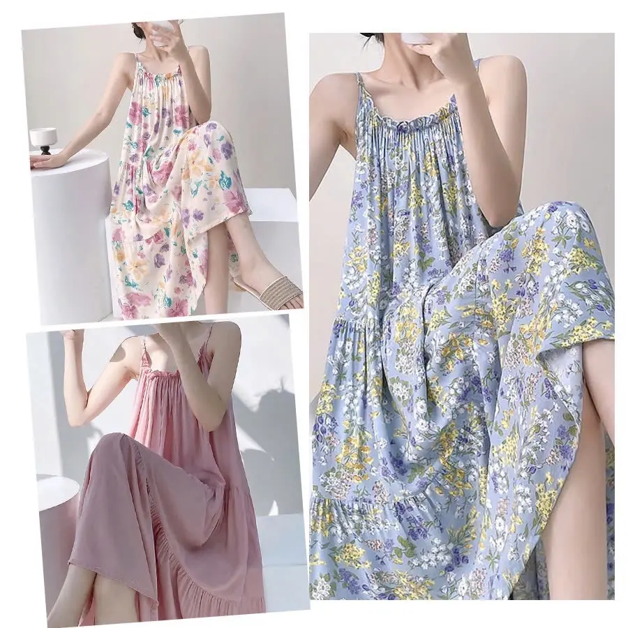 Váy đầm ngủ lanh 2 dây chất vải Lanh tone tự nhiên mềm mát thấm hút mồ hôi tốt, dáng chữ A ba tầng rộng rãi freesize 50-75kg (Mã L2S25)