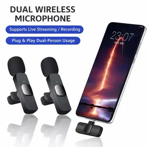 K9 Mic Wireless Dual Microphone Lavalier Clip On Plug & Play untuk Live Streaming Recording