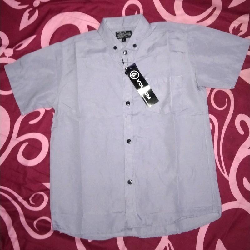 KEMEJA POLOS COUPLE AYAH DAN ANAK WARNA SOFTGREY/ABU MUDA 4