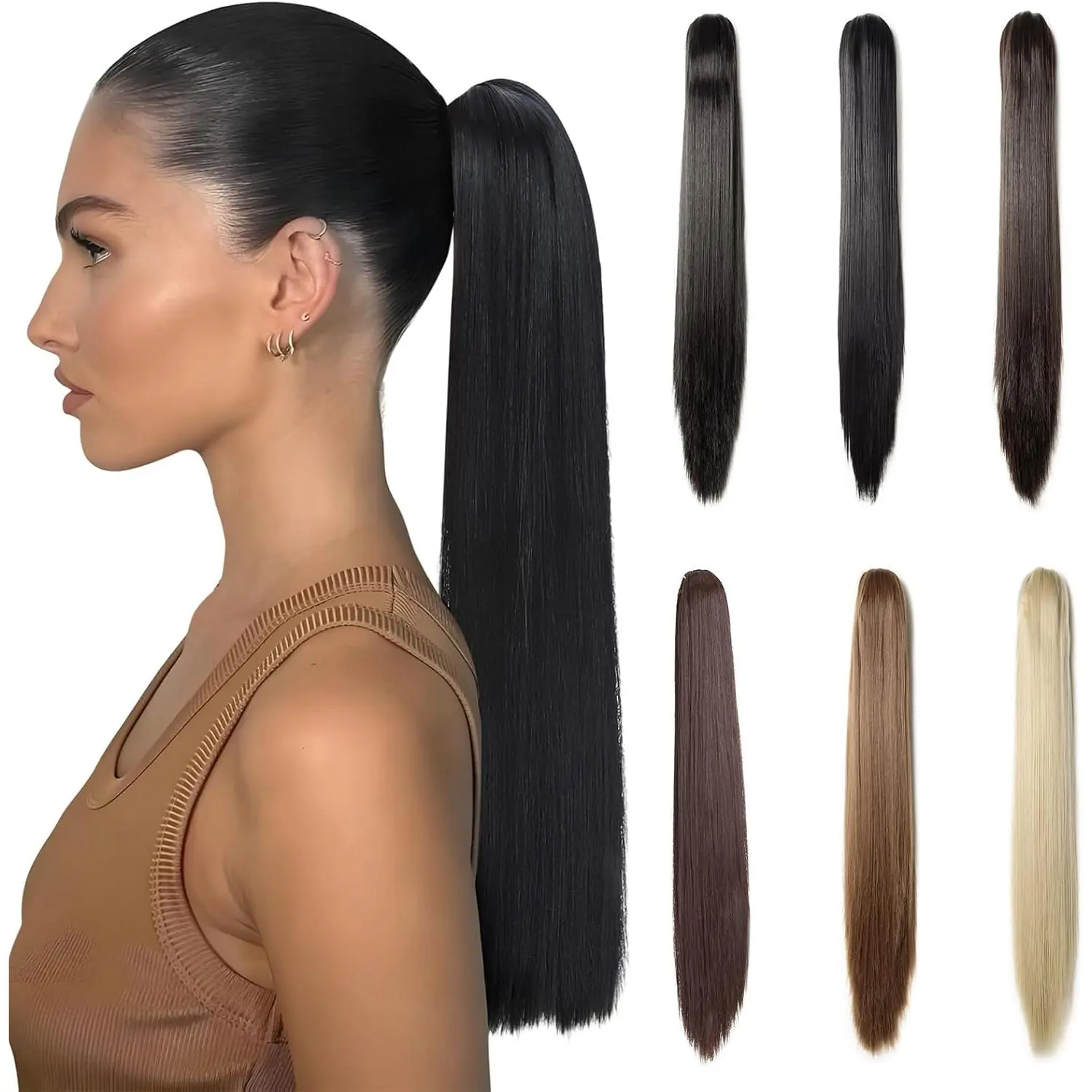 in Ponytail Hair Extensions, 21 Inches Long Straight Ponytail Extensions Black Hair Pieces for Women(Black, 140g)