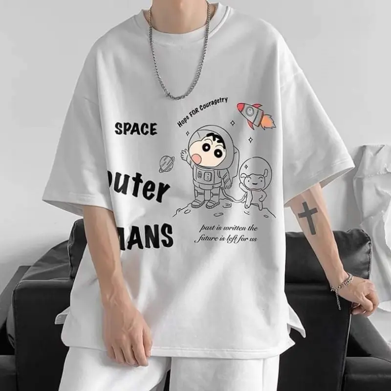 phong cách năng động ÁThun Nam Nữ Form Rộng Tay Lỡ Unisex ÁPhông Cổ Tròn Basic Overisze SHIN SPACE mới nhất 2023 Menswear Cotton Á Áo 0