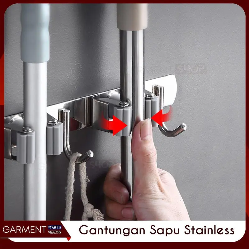 Gantungan Sapu Pengki Pel Tempel Dinding Praktis Rak Hook Slot Alat Kebersihan Dengan Pengait 1