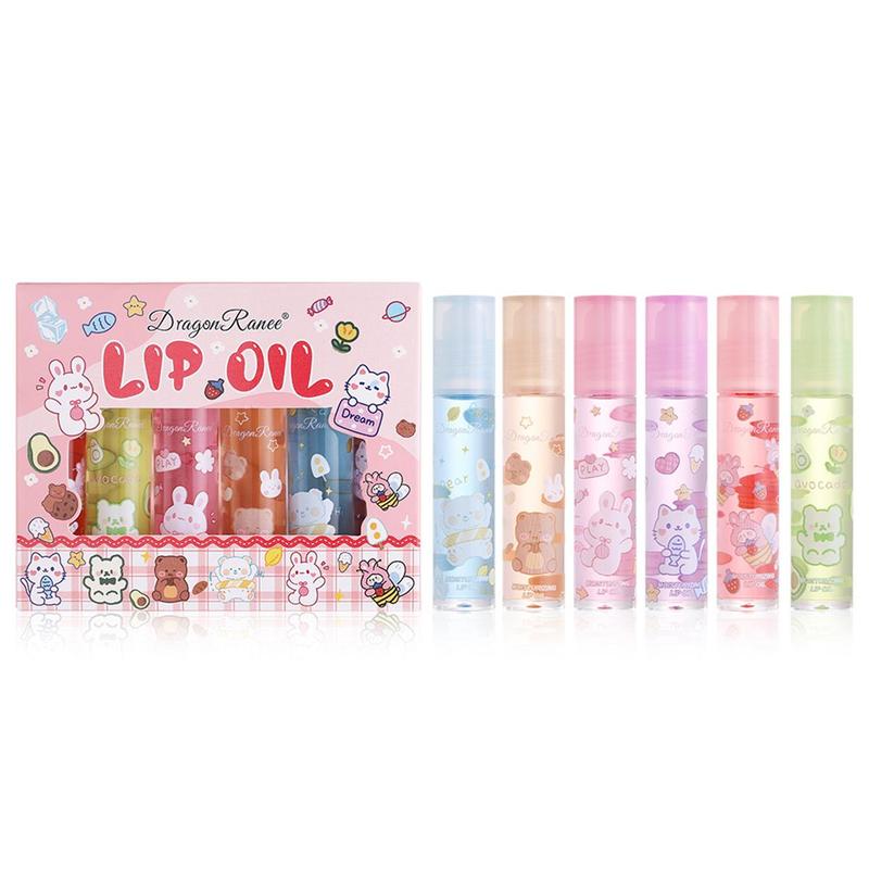 Product Introduction of Cute Cartoon Bear Pattern Lip Gloss with Box, 6 Counts Glossy Tinted Liquid Lip Plumper for Daily Makeup, Mirror Finish Hydrating Lip Oil for Girls & Women, Christmas Gift, Lipstick 34