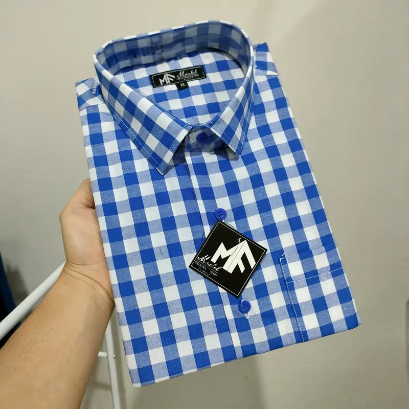 Kemeja Kotak Pria Pendek Slimfit Maxfel Kotak Biru Muda Besar 3