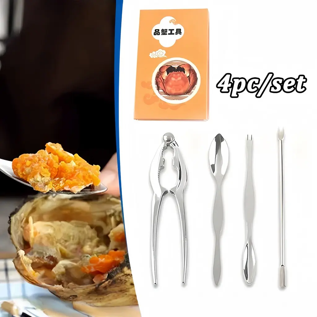 4PCS/Set Tang Jepitan Kepiting Stainless Penjepit Cangkang Untuk Crab Seafood Tool Set Penghancur Kepiting
