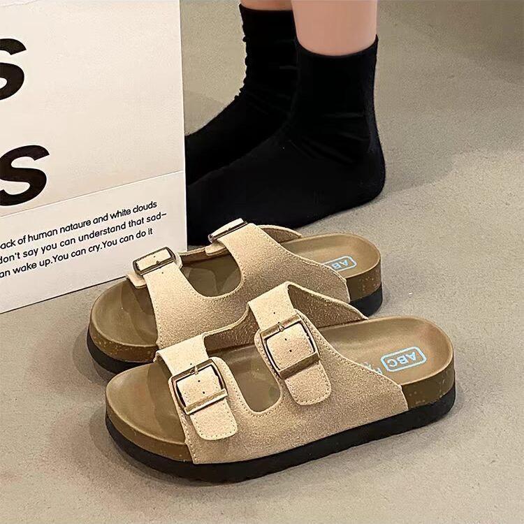 DÉP LÊ NỮ ĐẾ BỆT KHUY CÀI ĐẾ BẰNG DA LỘN 3 MÀU