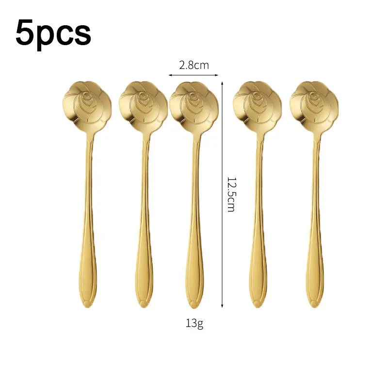 Bộ thìa, 5 cái, làm bằng thép không gỉ, thích hợp để khuấy cà phê, món tráng miệng, trộn mật ong, trà và kem 8