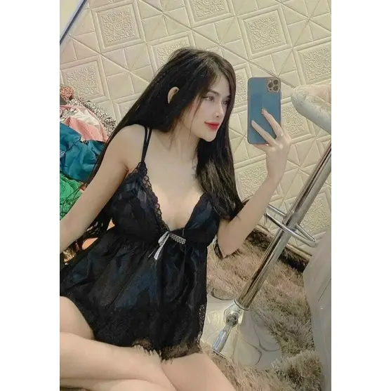 ĐỒ NGỦ PHI ĐÙI PHỐI REN ĐEN DÂY ÁO ĐÔI CÓ MÚT Nhung Thun Voi Nữ Women Viền Ren Sen