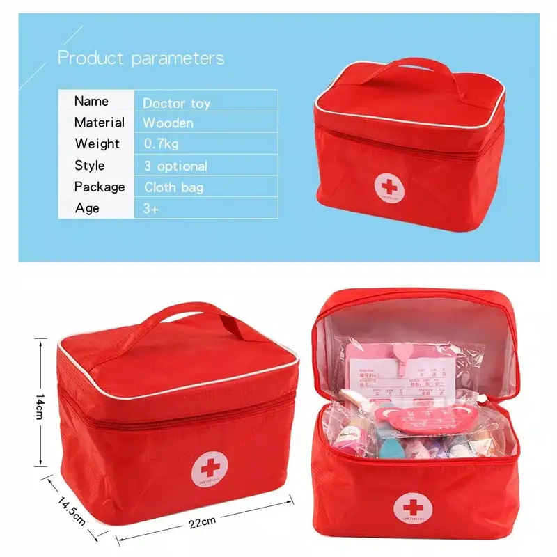 MAINAN DOKTER DOKTERAN ANAK FREE TAS MURAH  - RED DOCTOR MEDICAL WOODEN TOYS | Mainan Edukasi Dokter Gigi | Dokter Anak Wooden Toys Kayu 2