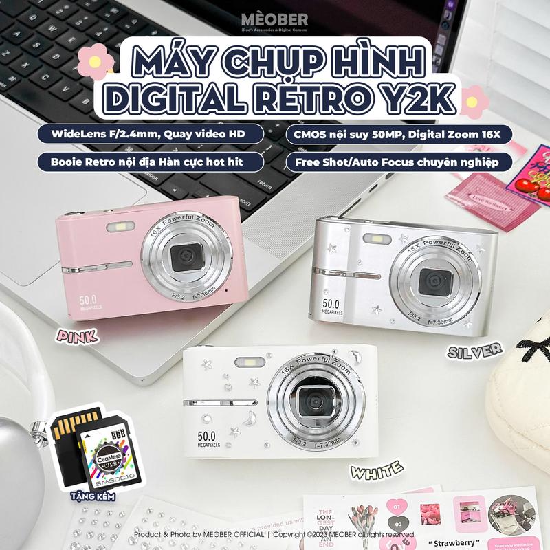 Tặng thẻ nhớ Máy ảnh kĩ thuật số digital Retro Y2K Korea Camera - quay chụp 50MP siêu gọn by MèoBer