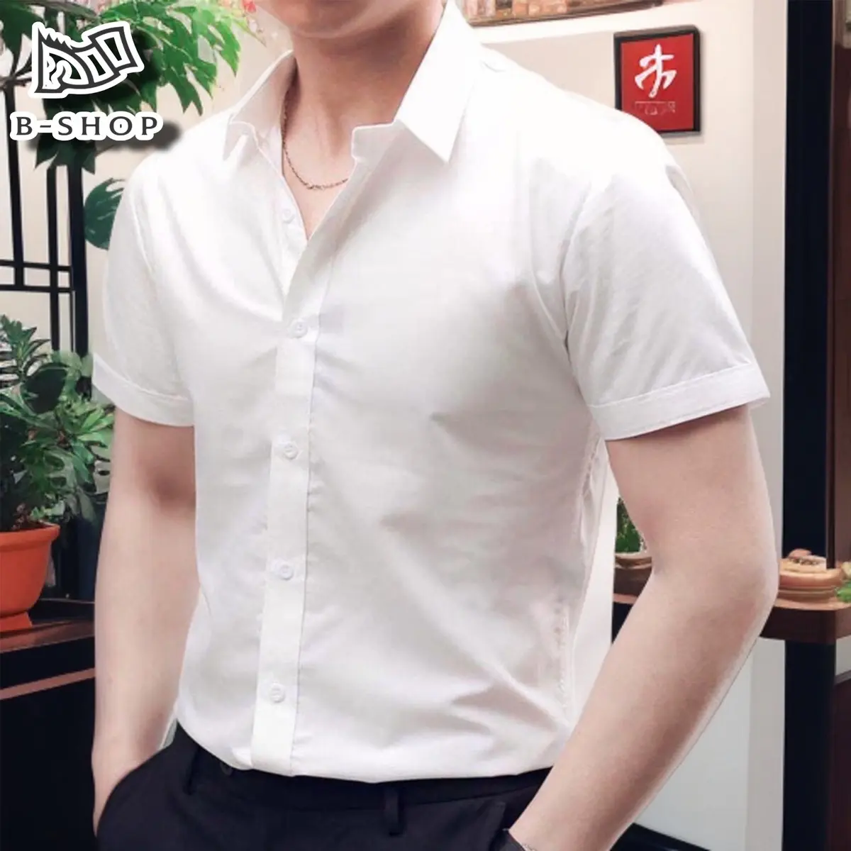 Áo Sơ Mi Cộc tay trơn giãn Nam Menswear