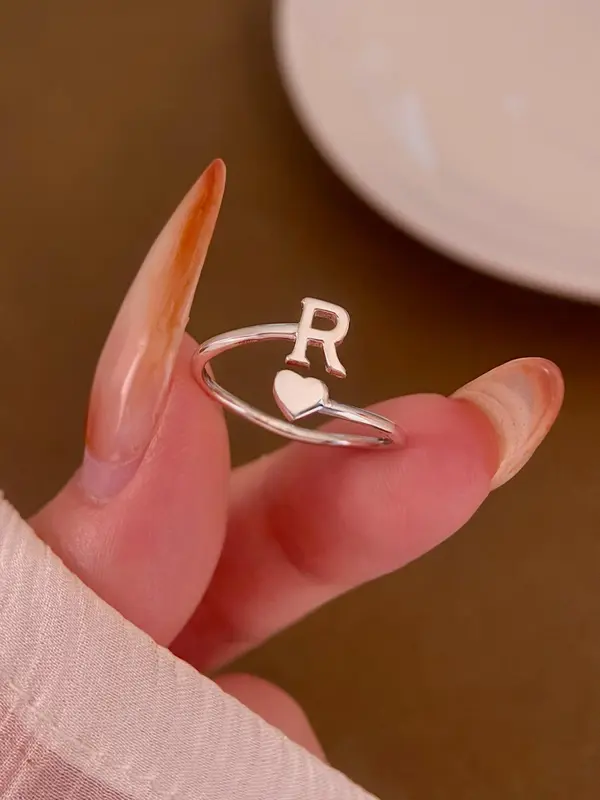 S925 Sterling Silver Simple Initial Letter Design Adjustable Ring, Fashion Accessories for Women & Girls, Trendy All-match & Exquisite Jewelry for Birthday Gift 5