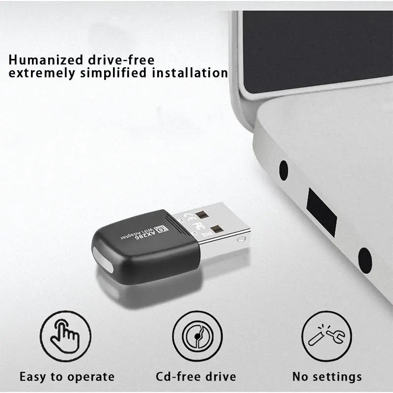 USB 286Mbps WiFi6 Wireless Adapter, 1 Count Wireless LAN Adapter, 2.4G Hertz Desktop Laptop WiFi Dongle Support 802.11ax Wireless Protocol 3