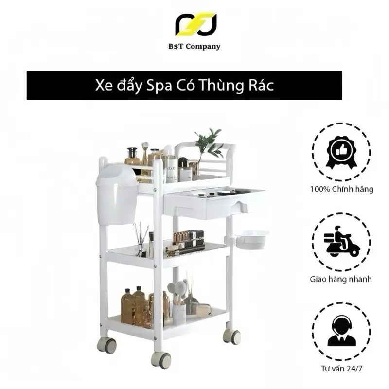 (Giá Sỉ) Xe Đẩy Thùng Rác - Xe Đẩy Spa - Chất Liệu Sắt Và Nhựa ABS (Có Giỏ Tiện Lợi Đa Năng) Kitchen gia dung tien ich