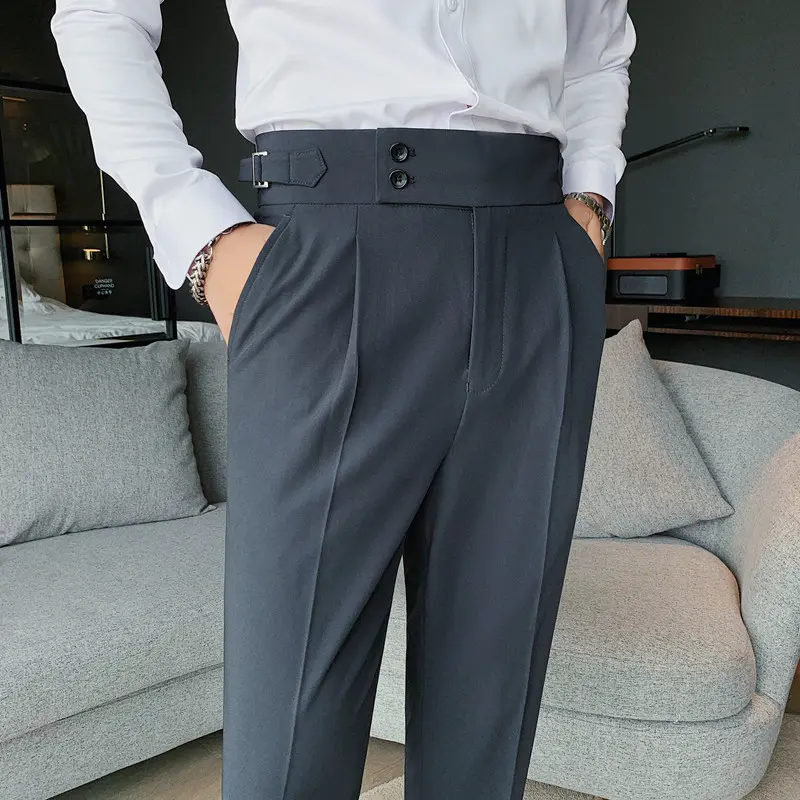 【MyStyle】Naples Suit Pants Men's Slim-Fitting Ankle Length Trousers Solid Color Small Straight Pants Drape Business Casual High Waist Pants
