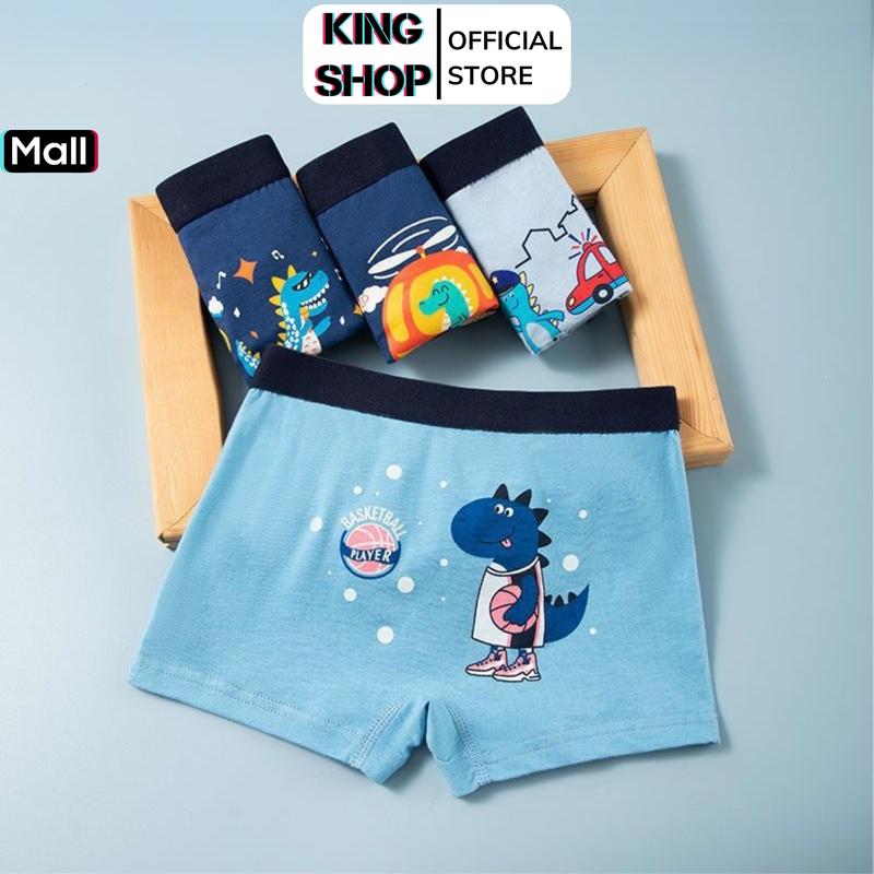 Combo 4 Quần Lót Dạng Đùi Bé Trai Thể Thao Khủng Long, Quần Sịp Đùi Kháng Khuẩn Mềm Mát King Shop L1018