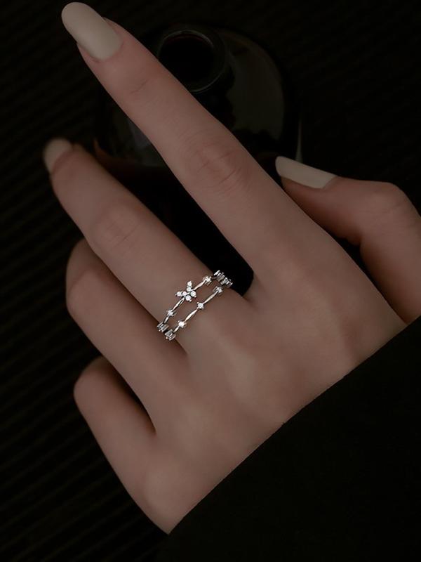 Women's Double-layered Artificial Zircon & Butterfly Design Adjustable Ring Without Box, Elegant Fashion Accessories for Women & Girls Party Wedding Gift 8
