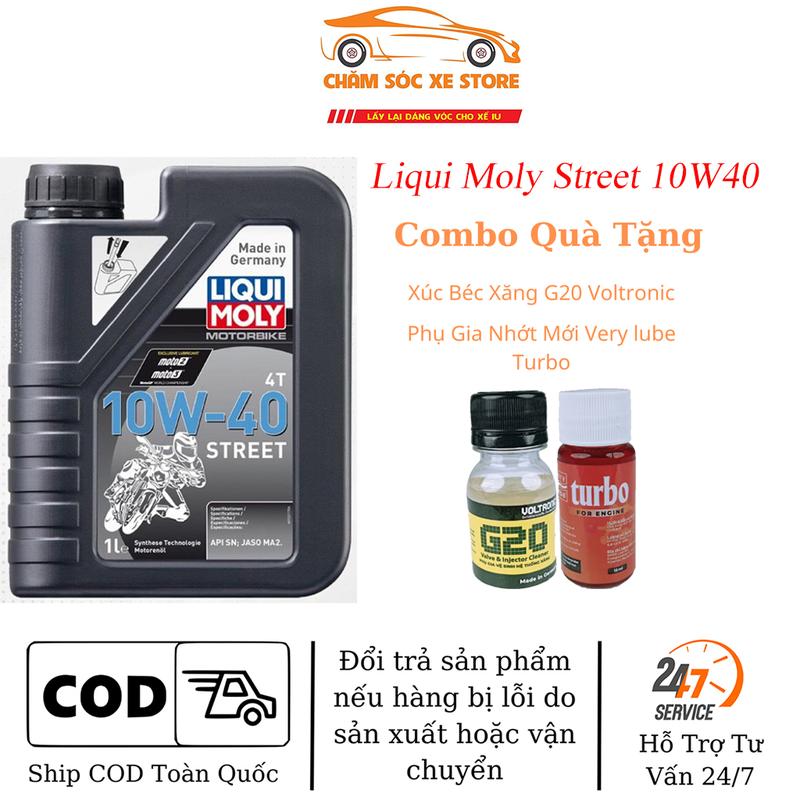 Dầu nhớt Liqui Moly 10W40 Street dành cho xe số, côn tay Và Combo Quà Tặng Bao Gồm Phụ Gia Súc béc xăng G20 Và Nhớt Mới Xado Very Turbo