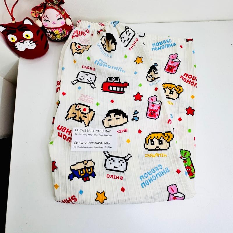  Quần Dài Ống Rộng Chất Xốp Họa Tiết shin chan Cho Nữ 