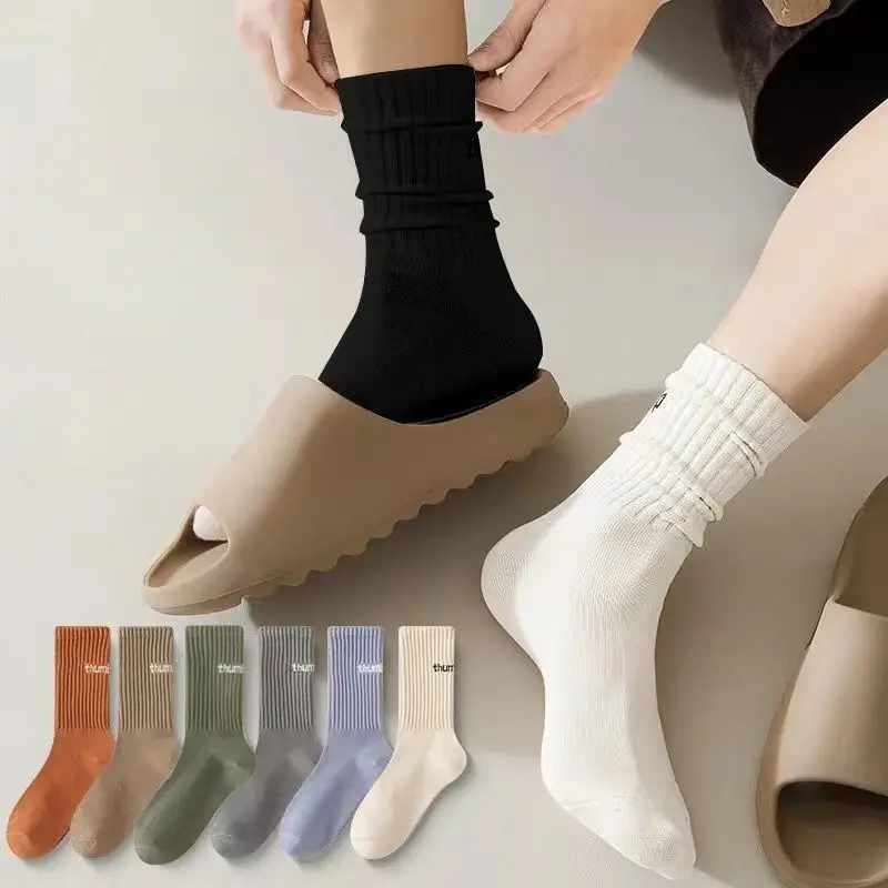 Couple Style Mid Tube Thick Line Vertical Stripe Socks Sweat Absorbing and Odor Proof Sports Socks