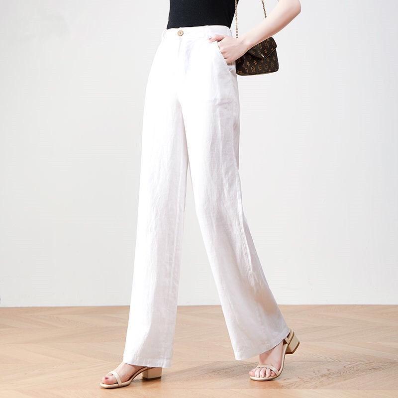 Quần ống rộng linen khóa trước chun lưng vải sợi tre thân thiện môi trường, vải mềm mát 3 màu Nữ Women Ong Pants 1